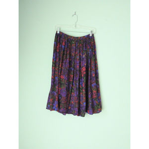 Vintage Womens Midi Skirt Size 8 Purple Floral Cottagecore Prairiecore Festival
